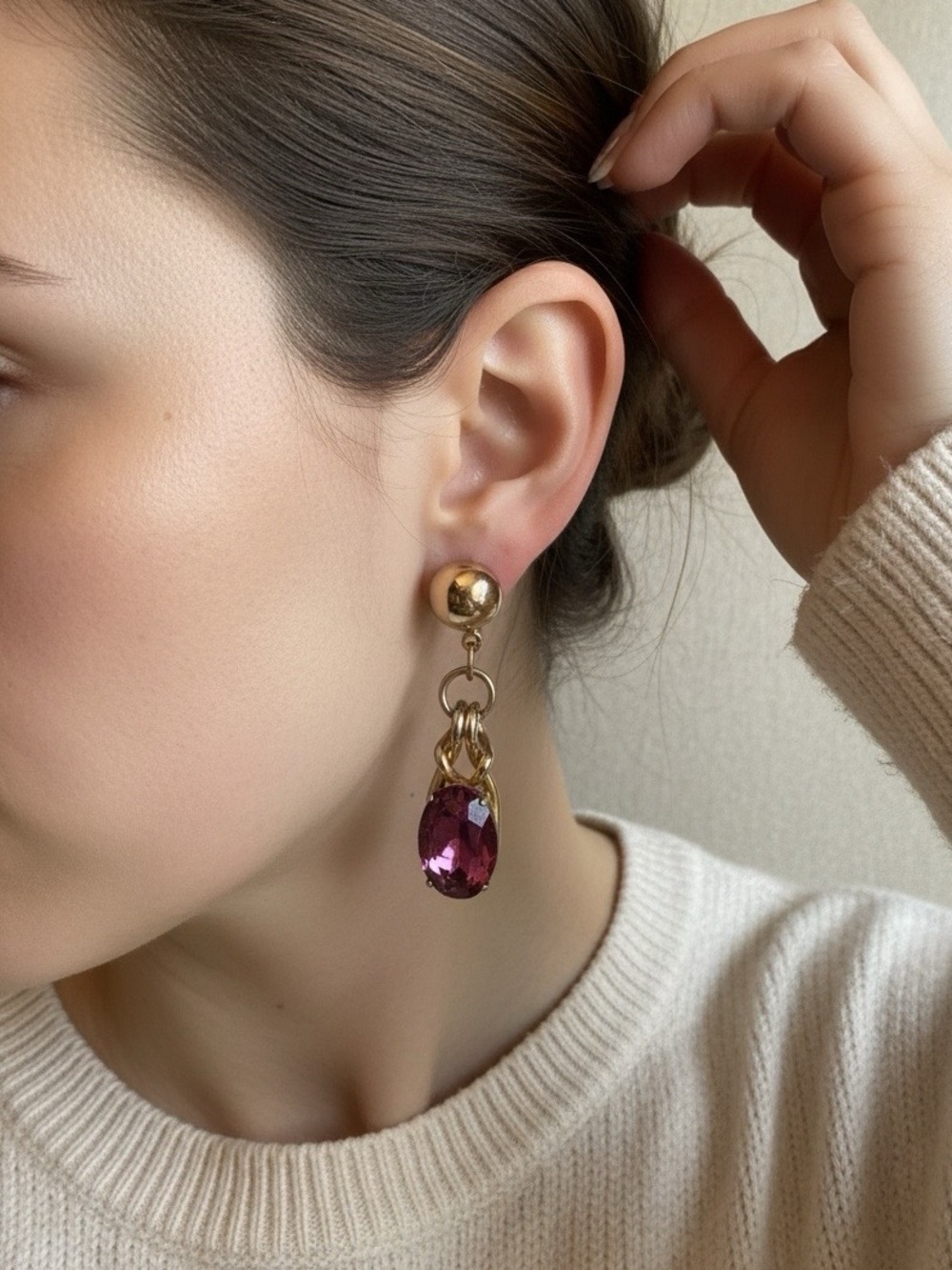 Crown Trifari Oval Cut Rhinestone Drop Earrings